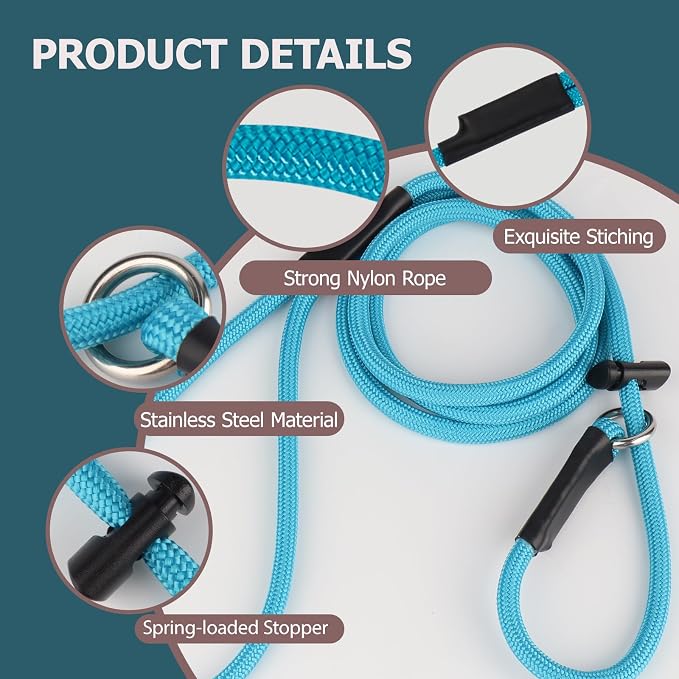 Slip Lead Dog Leash – Strong Nylon Training Rope with Spring-Loaded Adjustable Stopper – 5/16" x 4ft -No Pull Heavy Duty Leash for Small Medium Large Dogs(Khaki, 4 FT)