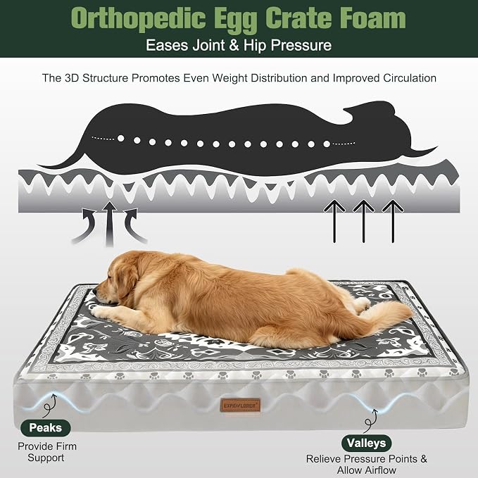 EXPAWLORER Outdoor Dog Bed Small Medium Size Dogs, Waterproof Orthopedic Pet Mattress with Removable Washable Cover Non-Slip Bottom Zipper & Carry Handles, Thick Egg Crate Foam Beds Sofa 30x20x3in