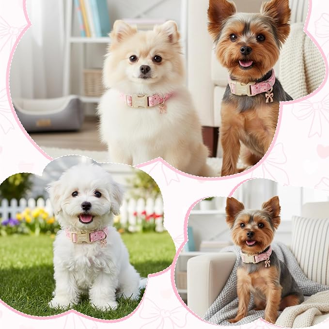Pink Bow Dog Collar, Adjustable Cotton Dog Collar for Small Medium Large Dogs, Cute Puppy Collars for Girl Female Dogs, Ideal for Gifts,Pet Accessory,S