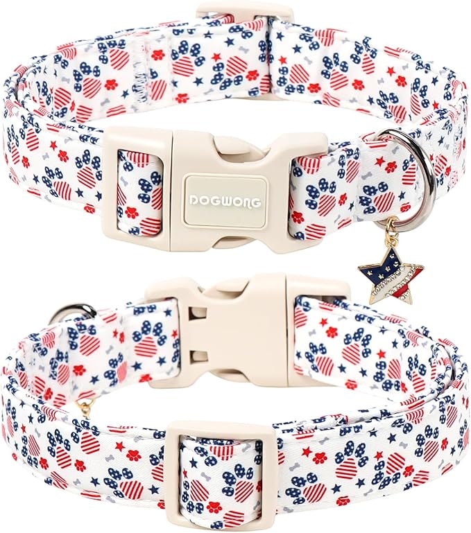 DOGWONG 4th of July Dog Collar for Small Dogs, Patriotic American Flag Dog Collar for Small Medium Dogs, Neck 11-16 inches