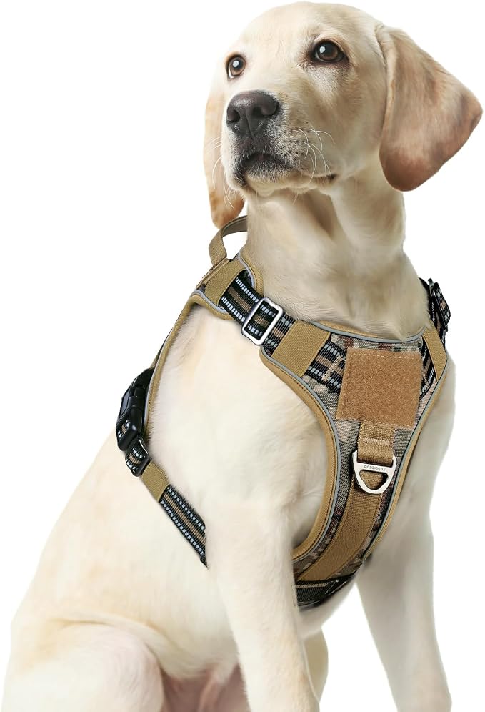 rabbitgoo Tactical Dog Harness for Large Dogs No Pull Adjustable Military Vest with Handle MOLLE Reflective Heavy Duty Dog Vest for Walking Training Hunting Outdoor Medium Size Dog Desert Camo M