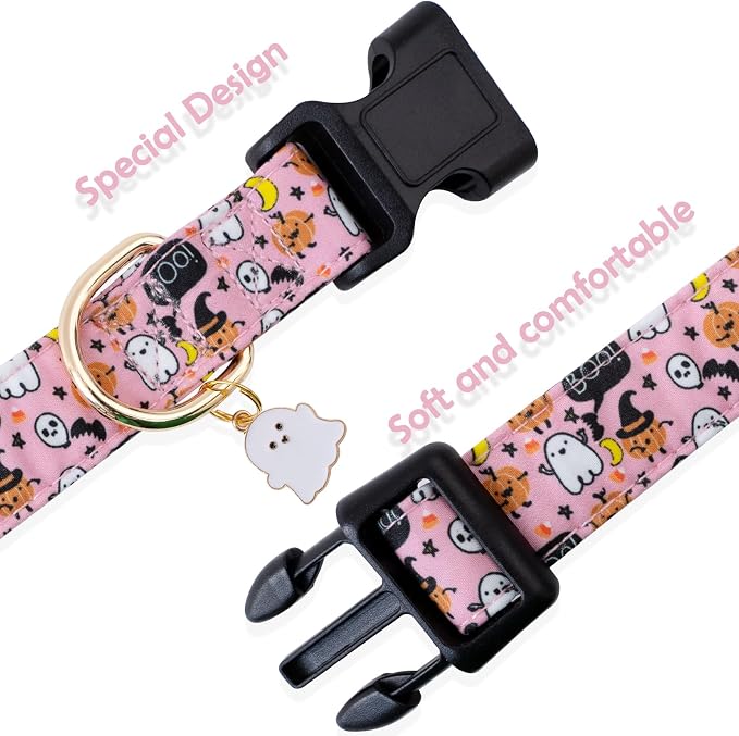 Faygarsle Halloween Fall Dog Collar for Small Medium Large Dogs Fashionable Cute Collar for Male Female Dogs Pink Cotton Dog Collar Spectre Pumpkin Pattern S