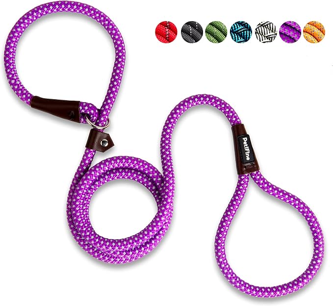 PetiFine Slip Lead Dog Leash,6FT x 1/2" Reflective Durable Dog Training Lead, Heavy Duty Adjustable Nylon Dog Rope Slip Leash for Small Medium Large Dogs (Purple)