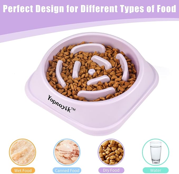 2 Pack Slow Feeder Dog Bowls for Healthy Eating, Non-Slip and Anti-Choking Design, Reduces Bloating & Overeating for Medium Dogs and Cats, Easy to Clean