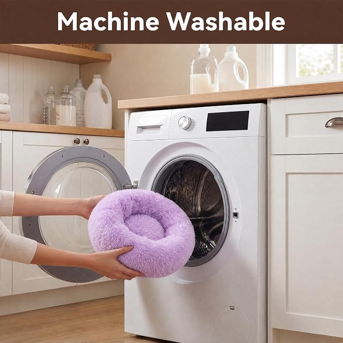 Tiny Dog Bed 15 Inch for Extra Small Dogs,Washable Puppy Bed,Soft Faux Fur Calming Donut Bed for Chihuahua Yorkie Maltese Pomeranian,Purple