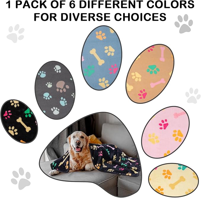 Dono 1 Pack 6 Dog&Cat Blanket, Soft Fluffy Fleece Puppy Blanket for Small Medium Large Dogs Girl, Pink Paw Print Puppy Dog Cat Warm Sleep Mat Blankets Essentials for Dogs