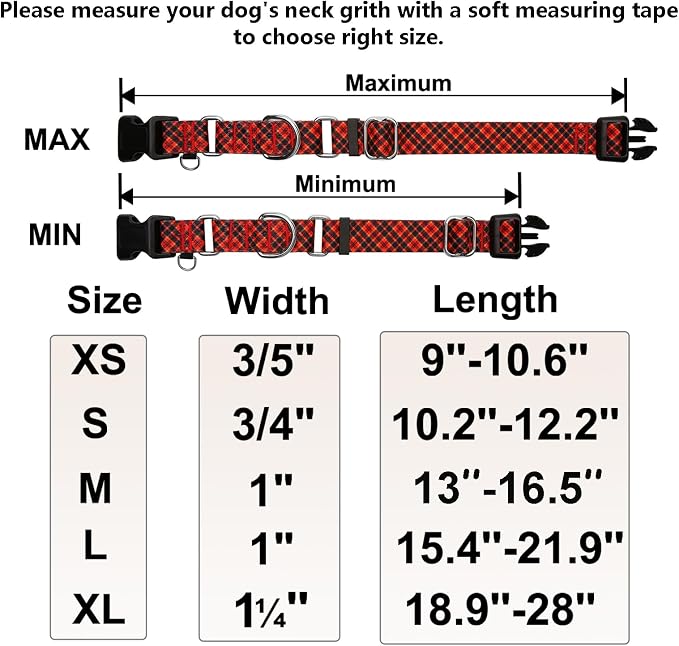 Christmas Martingale Collar for Small Dogs Plaid Dog Collars with Buckle Adjustable Soft Nylon Dog Collar (Red Plaid, Small)
