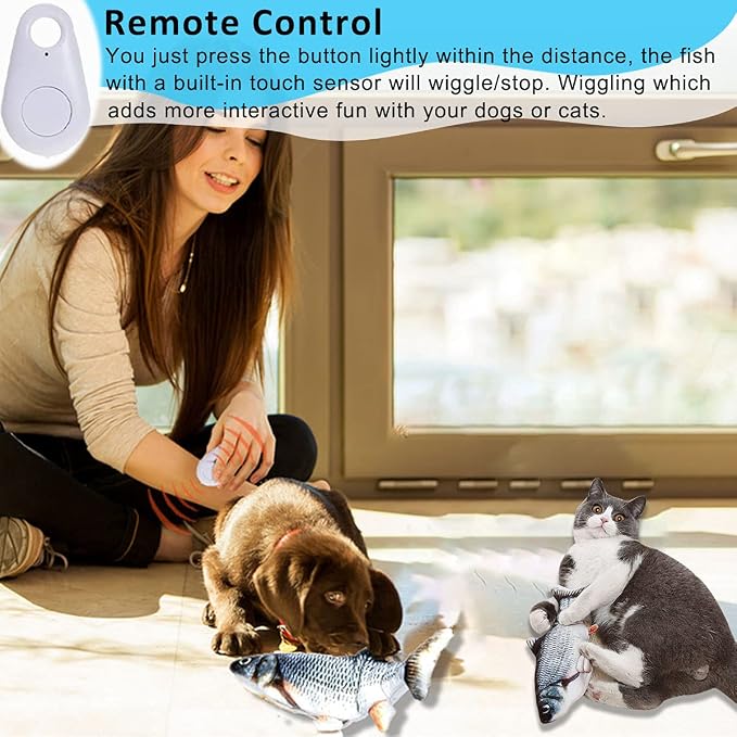 Tocirelo Remote Control Cat Toy - Interactive Catnip Toys for Indoor Cats, 11" Realistic Electric Flopping Fish Kiten Kicker Toy, Automatic Moving Floppy Fish for Bored Kitten and Small Dogs