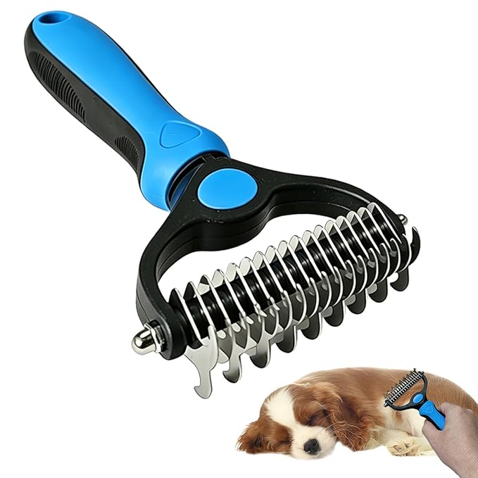 Pet Detangling Comb for Dogs and Cats, Double Sided Undercoat Rake Deshedding Dog Brush, Pet Pro Grooming Tool for Tangles Knots Long Fur