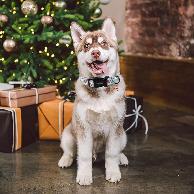 DOGWONG Christmas Santa Dog Collar- Cute Blue Christmas Penguin Dog Collar for Small Medium Large Dogs L