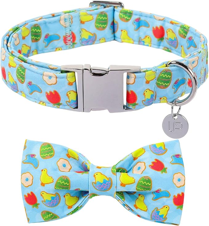 Easter Dog Collar with Bow Tie, Cotton Bunny Bowtie for Large Girl Boy Dog, Cute Rabbit Pet Collar with Metal Buckle, Gift, M