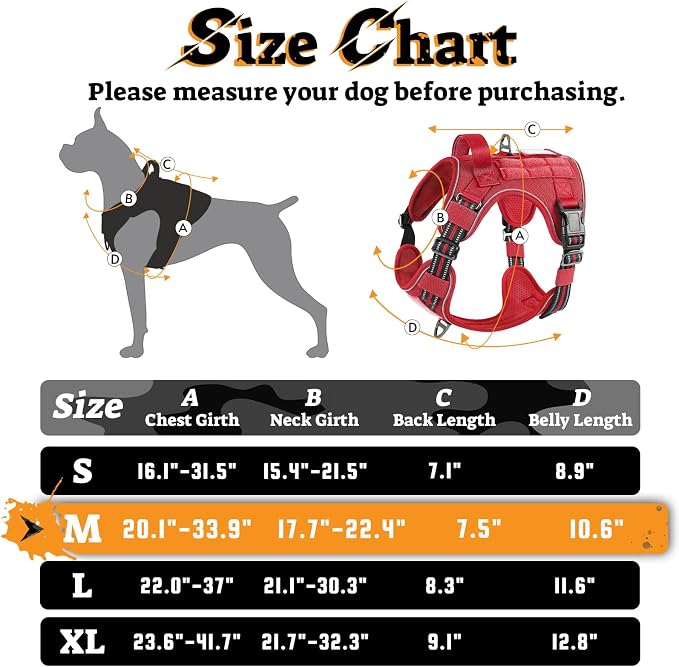 rabbitgoo Tactical Dog Harness for Large Dogs No Pull Adjustable Military Vest with Handle MOLLE Reflective Heavy Duty Dog Vest for Walking Training Hunting Outdoor Working Medium Size Dog Red M