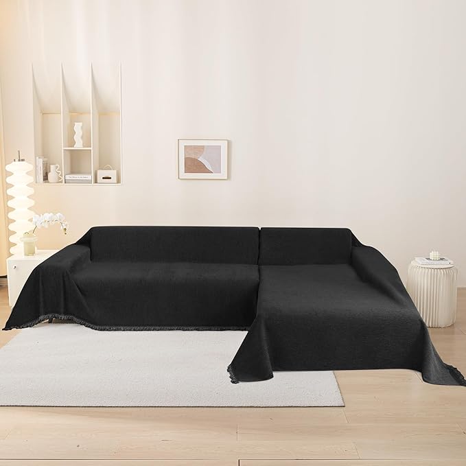 MEETSKY Black Couch Covers for 3 Cushion Couch Sofa Recliner Couch Cover L Shape Sofa Cover Sofa Slipcovers Washable Thick Couch Protector for Pets,Kids, 91" x 118", Black