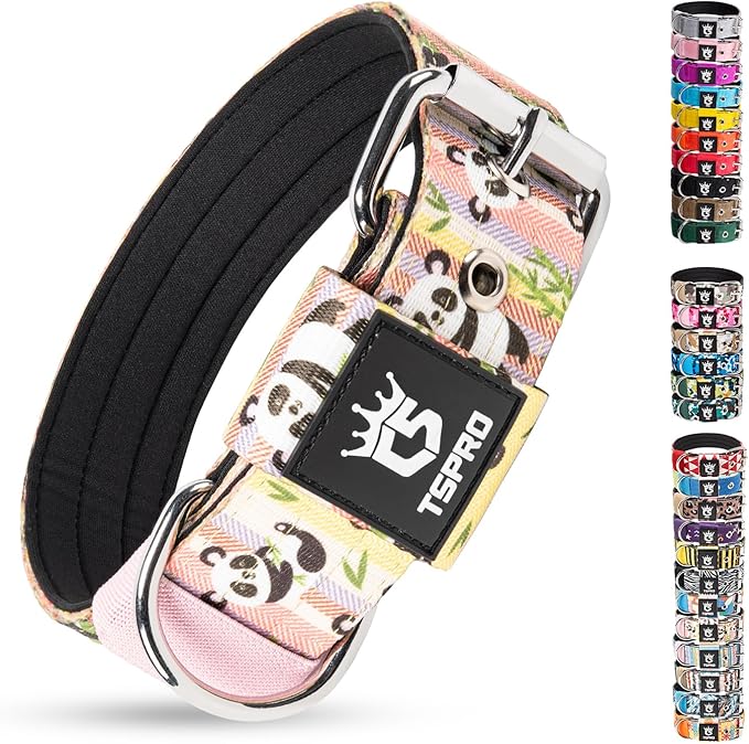 TSPRO Tactical Heavy Duty Dog Collar 1.5 Inch Wide & Thick, Durable Metal Buckle, Adjustable for Medium to Large Dogs, Strong & Comfortable for Daily Use (Cute Panda Print, M)