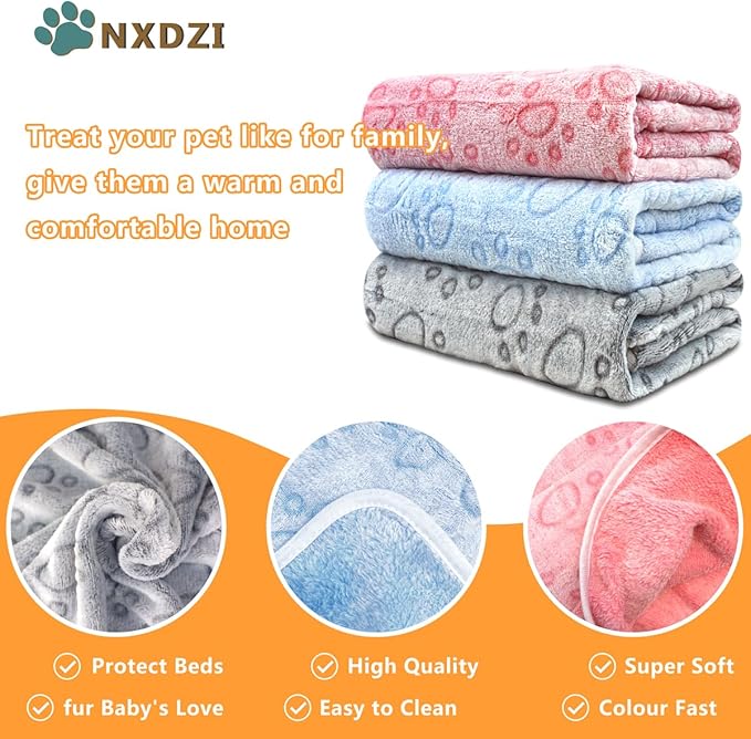 Dog Blankets for Medium Large Dogs, 3 Pack Dog Blanket Washable 30" x 20", Gifts Puppy Essentials, Fuzzy Soft Pet Mat Throw Cover for Kennel Crate Bed, Cat Blanket, Blankets for Dogs, Pet Blanket