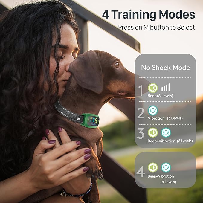 FAFAFROG Dog Bark Collar, Rechargeable Smart Collar, Anti Barking Training Collar with 5 Adjustable Sensitivity Beep Vibration, Bark Collar for Large Medium Small Dogs (Green)