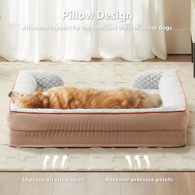 LEXTRO Orthopedic Dog Bed for Medium Dogs, Egg Crate Foam Bed for Medium Dogs, Equipped with Removable Waterproof Pillow Cover and Anti-Slip Bottom, Pet Bed