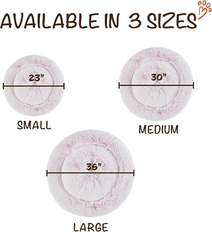 Friends Forever Donut Dog Bed Faux Fur Fluffy Calming Sofa For Medium Dogs, Soft & Plush Anti Anxiety Pet Couch For Dogs, Machine Washable Coco Pet Bed with Non-Slip Bottom, 30"x30"x7" Pink