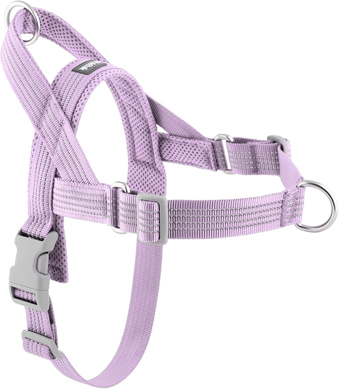 No Pull Dog Harness with Handle, Adjustable Soft Mesh Padded Reflective Walking Harness with Front Clip for Small Medium Large Dogs – Quick Fit No Escape for Training and Hiking (Purple, L)