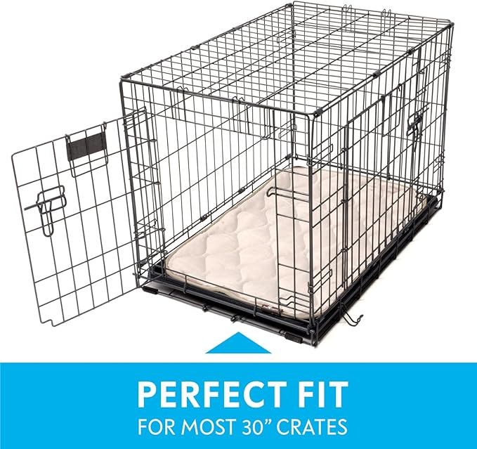 Paw Inspired Washable Padded Crate Mats for Dogs | 29” x 18” Pad, Fits 30-inch Kennels | Leakproof, Waterproof Bottom, Plush Pet Beds (Tan)