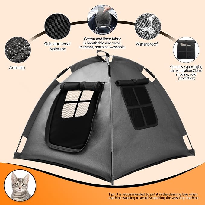 Portable Pet Tent, Full-Enclosure Zippered Mesh, Indoor & Outdoor | Easy-flex poles, tool-free. Tear-resistant. Anti-tip. 5+ colors. For cats, small dogs. 60x60x45cm, 390g