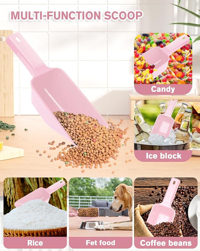 2 Cup Dog Food Scoop(2 Pack), Plastic Pet Food Scoop with Measuring Lines for Accurate Pet Food Portions,Dishwasher Safe (Pink)
