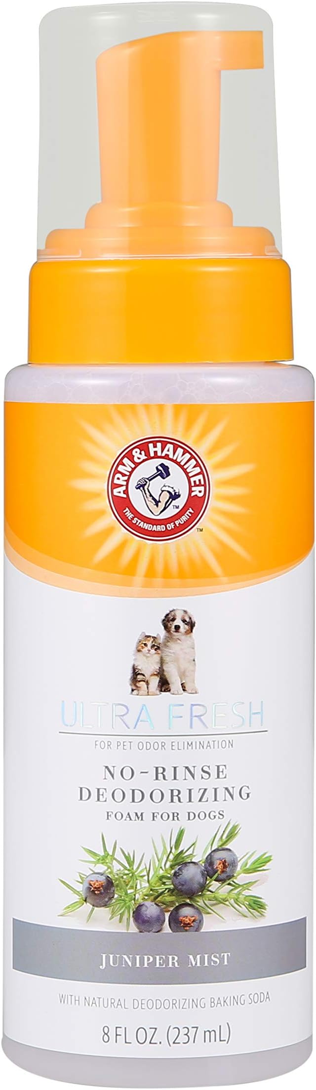 Arm & Hammer Ultra Fresh Waterless Dog Shampoo Foam with Baking Soda Deodorizer No Rinse Odor Control Grooming Foam Between Baths Pump Bottle Juniper Mist Scent 8 FL OZ Dogs and Puppies Daily