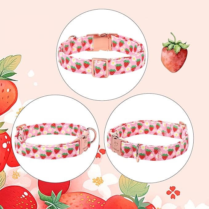Strawberry Dog Collar for Giant Large Dogs - Adjustable Spring Summer Pink Girl Dog Collars, Cute Girly Female Pet Collar with Metal Buckle XL