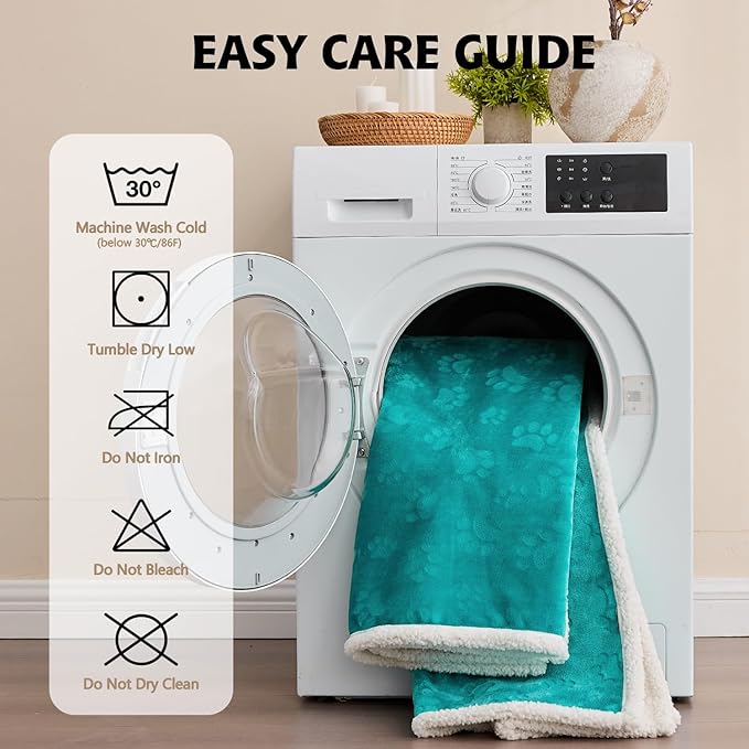 Qeils Pet Blankets for Cats - Waterproof Cat Blanket Washable - Sherpa Fleece Puppy Blanket, Soft Plush Reversible Throw Protector for Bed Couch Car Sofa, 50"X60", Teal