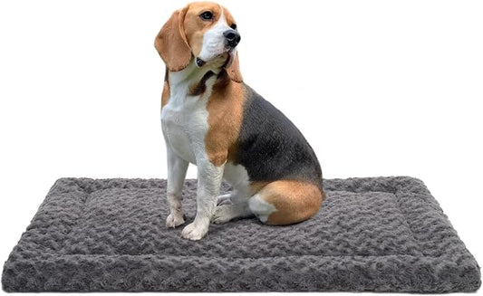 Washable Dog Bed Mat Ultra Soft Dog Crate Pad Comfy Fluffy Pet Kennel Beds Sleeping Mattress for Large Jumbo Medium Small Dogs, 36 x 23 Inch, Gray
