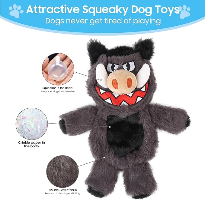 Bzonsmart Dog Squeaky Toys Tough Plush Chew Toys Bundle for Small Medium Large Dogs Interactive Dog Toys to Keep Them Busy Durable Dog Toys for Teething Chewing Playing Training
