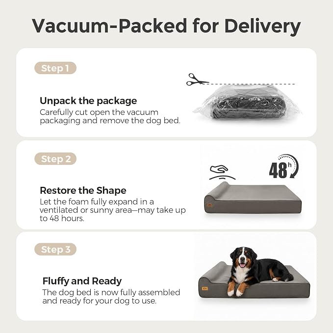 Sytopia XXL 35D Memory Foam Dog Bed for Extra Large Dogs – 7" Thick Orthopedic Pet Couch for Seniors and Big Breeds up to 150 Pounds, with Water-Resistant Liner & Washable Cover – Dark Grey