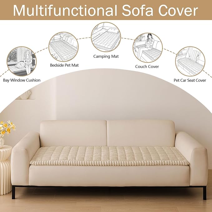 hyha Couch Cover for Dogs Washable, Non Slip Thick Flannel Sofa Protector, Pet Friendly Plush Furniture Cover for Sectional Sofa & Loveseat (Apricot, 43" x 63")