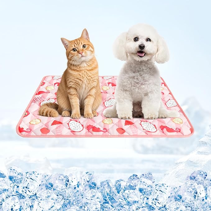 Dog Cooling Mat,19.5" x 27.5" Thicken Self-Cooling Mat for Dog&Cat,Internal Waterproof& Endothermic,Washable Pet Ice Cool Pad Blanket,Pet Sleeping Pad for Indoor Outdoor in Summer,Non-Toxic, Pink M