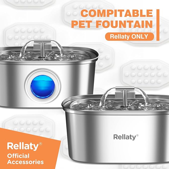 Rellaty Official Cat Water Fountain Filters Replacement & Pre-Filter Sponges for 3.2L/108oz Automatic Pet Fountain Dog Water Fountain, White