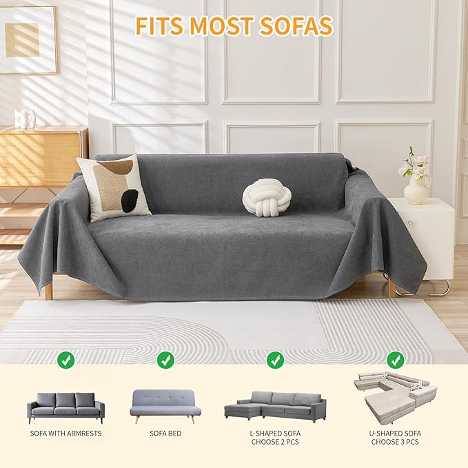 Deep Dream Waterproof Couch Covers for 3 Cushion Couch, Cat-Scratch Resistant Sofa Cover, Pet Friendly Anti Slip Sofa Slipcovers Furniture Protector Washable Sofa Covers, 91" x 118",Dark Grey