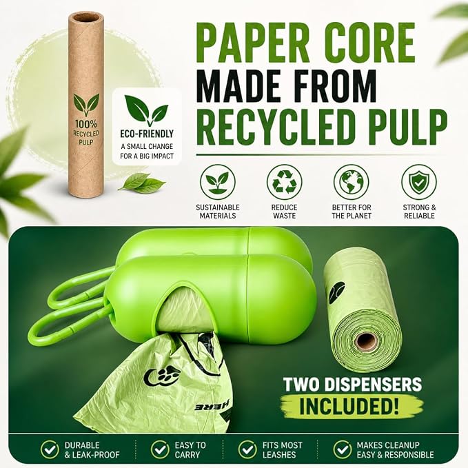 Doggy Poop Bags Biodegradable with Dispenser (1440 Bags) Eco-friendly Dog Waste Pickup Bags Landfill-friendly Refill Rolls Cat Waste Bags (Green, 72 Rolls, Lavender Scented)