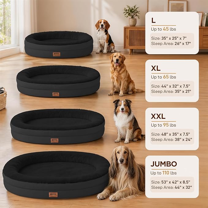 Orthopedic Dog Bed for Extra Large Dogs, XL Waterproof Dog Bed with Bolsters, Supportive Egg Crate Foam Pet Couch Bed with Removable Washable Cover & Non-Slip Bottom, Black