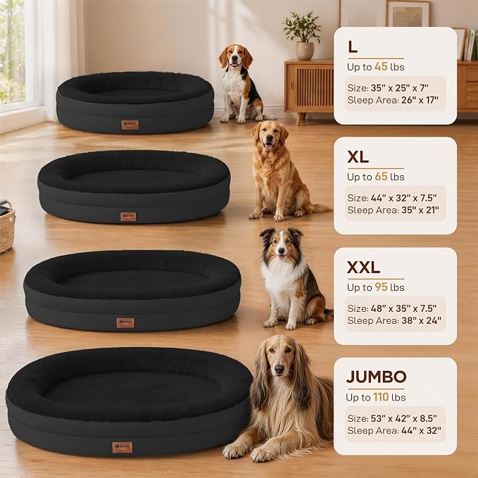 Orthopedic Jumbo Dog Bed for Extra Large Dogs, Giant Waterproof Dog Bed for Large Breed Dogs, Supportive Egg Crate Foam Pet Bed with Removable Washable Cover & Non-Slip Bottom, Black
