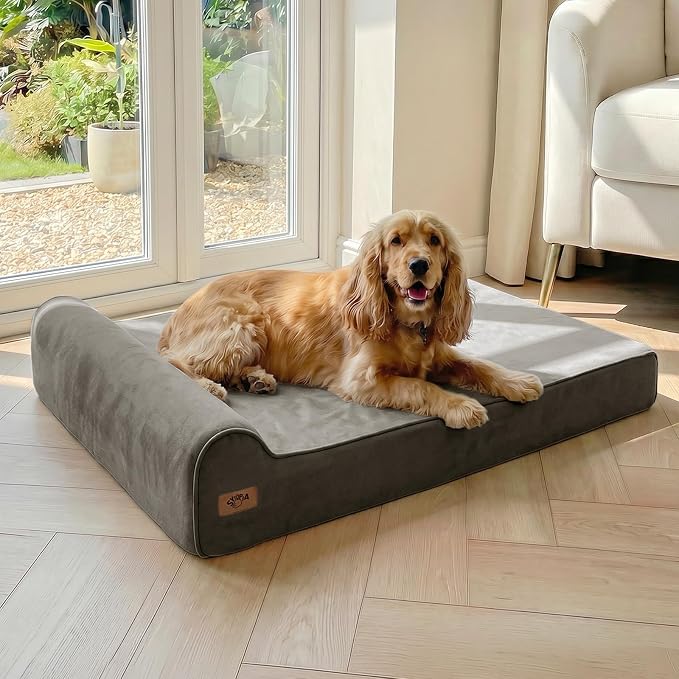 Sytopia XL 35D Memory Foam Dog Bed for Large Dogs – 7" Thick Orthopedic Pet Couch for Seniors and Big Breeds up to 120 Pounds, with Water-Resistant Liner & Washable Cover, Dark Grey