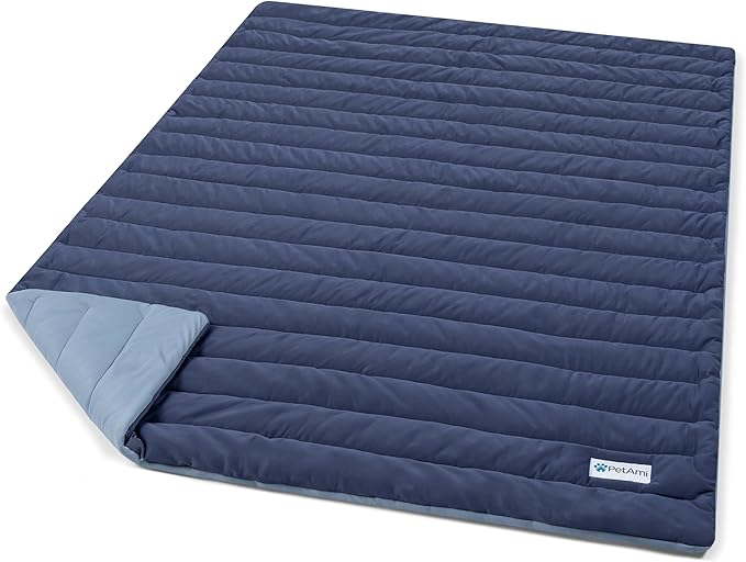 PetAmi Dog Cooling Mat, Q-Max Pet Cooling Blanket with Thick Cushioning, Self Cooling Pad for Dogs & Cats, Reversible Summer Mat for Crate, Couch, Kennel, Navy/Dusty Blue, Large (40x60)