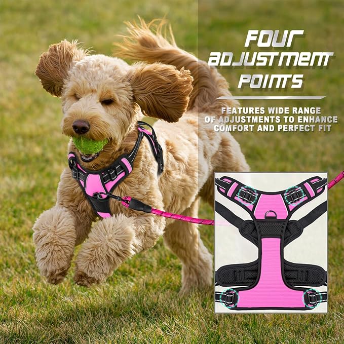 BARKBAY No Pull Dog Harness Front Clip Heavy Duty Reflective Easy Control Handle for Large Dog Walking(Pink,XS)