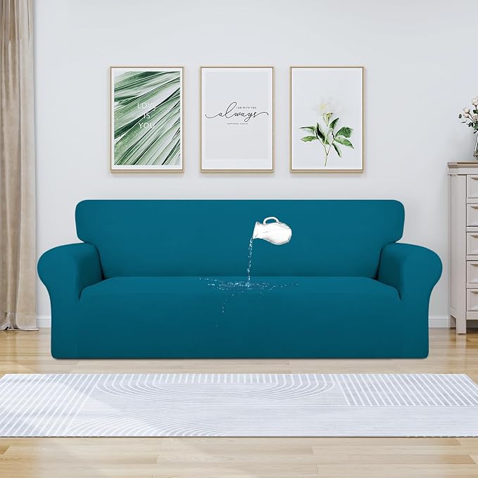 PureFit 100% Dual Waterproof Couch Cover Slipcovers for Couches and Sofas - Stretch Non Slip Fleece Sofa Covers Washable, Leakproof Furniture Protector for Kids, Pets (Oversized Sofa, Peacock Blue)