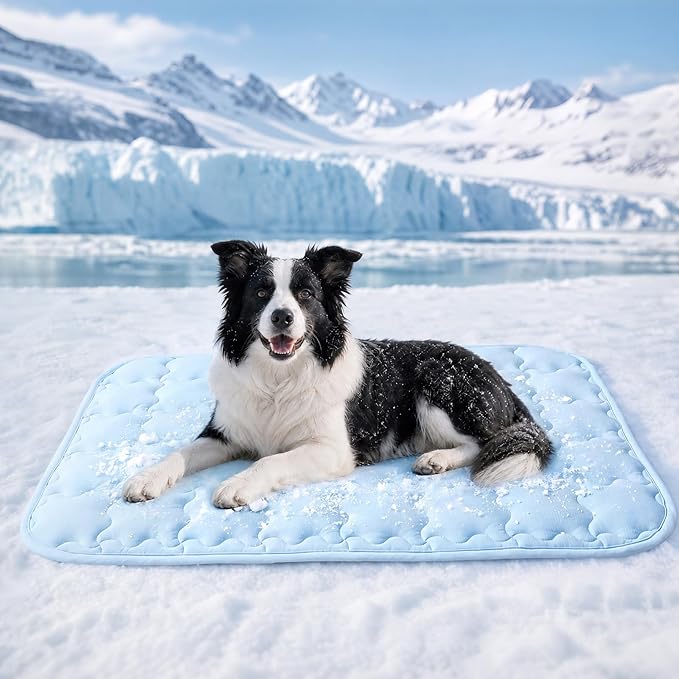 Luciphia Premium Dog Cooling Mat Non-Slip Q-MAX>0.5 Self-Cooling Pad for Large Pet Indoor Portable Kennel Puppy Bed for Couch Summer Crate Pad for Dog Washable Light Blue 40x60 inches