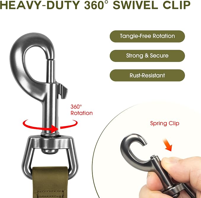 Wolfone 5ft Army Green Long Leash - Waterproof Training Dog Leash for Recall, Swimming, Camping, Beach, Hunting, Walking