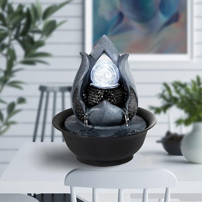 WICHEMI Tabletop Fountain Warer Fountains Indoor Waterfall Fountain Indoor Relaxing Water Feature Meditation Fountains with LED Light for Home Office Bedroom Decor (Style 12)