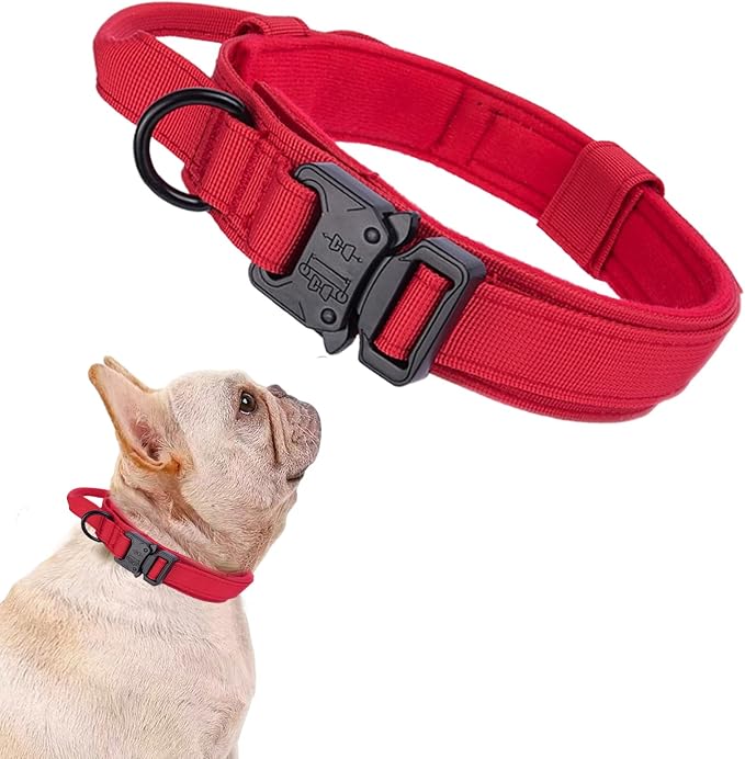 Tactical Dog Collar Adjustable Military Nylon Dog Collar with Control Handle and Heavy Duty Metal Buckle for Medium and Large Dogs (Red,S)