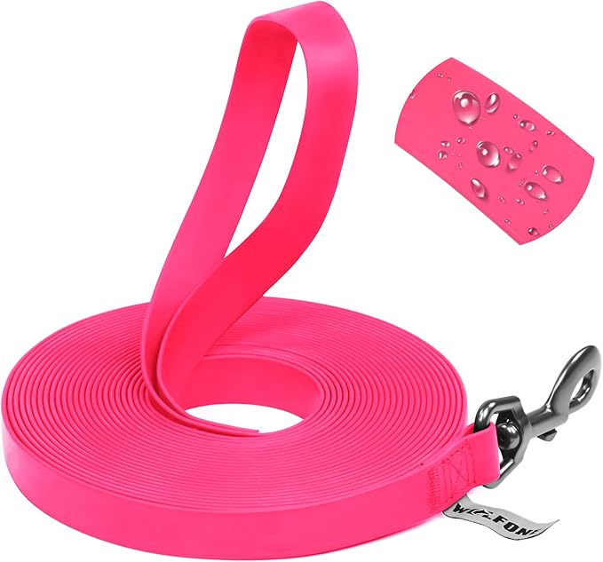 Wolfone 5ft Pink Long Leash - Waterproof Training Dog Leash for Recall, Swimming, Camping, Beach, Hunting, Walking