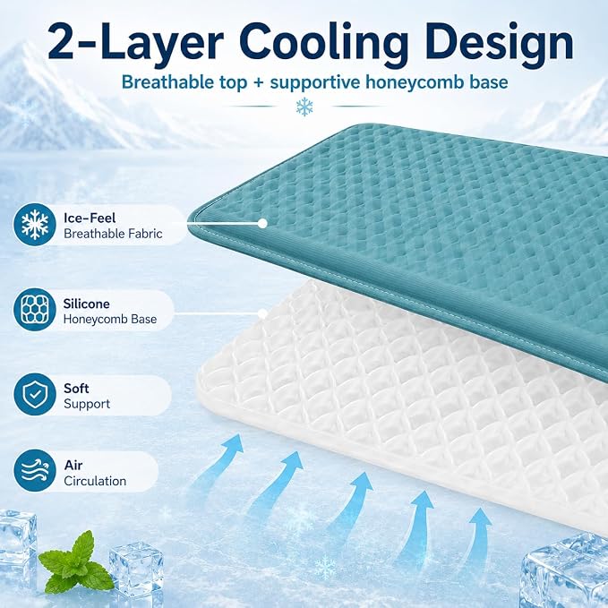 GOLOPET Newly Upgraded Large Dog Cooling Mat 34x23 in,Ice Breathable Fabric, Solid Silicone Honeycomb Heat Dissipation Structure, Long-Lasting Coolness Cooling Mat for Dogs(Q-Max>0.5)