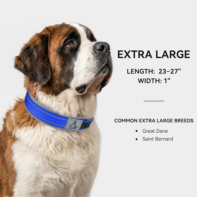 Joytale Dog Collar for Extra Large Dogs, Neoprene Padded and Adjustable, Reflective Wide Heavy Duty Pet Collars with Durable Metal Belt Buckle for Walking, Navy Blue, XL